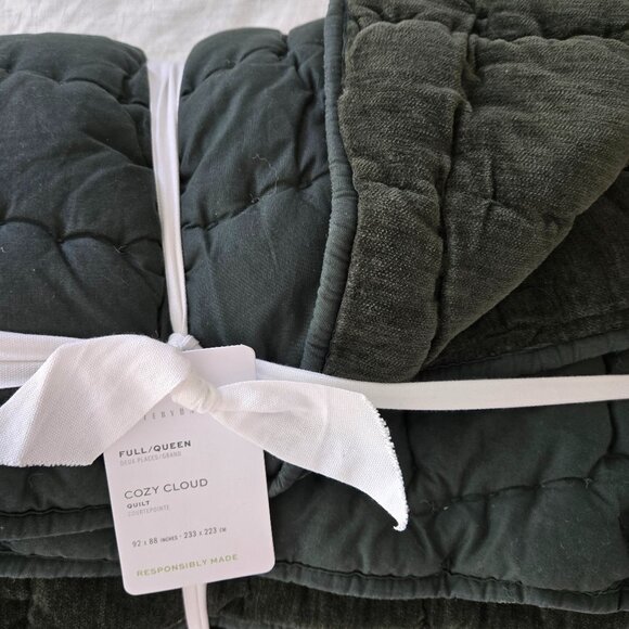 Pottery Barn Cozy Cloud Quilt Full/Queen Hunter Green - Picture 1 of 6
